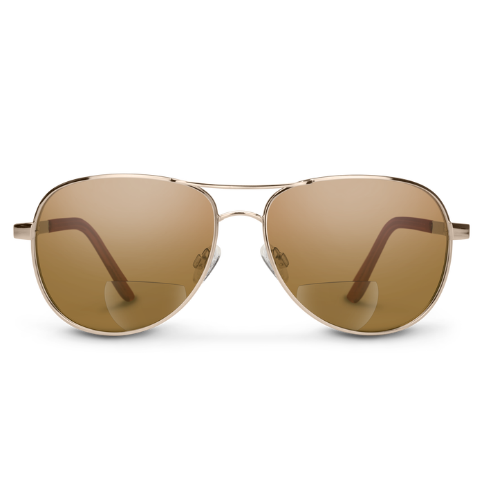 Aviator Reader, Gold + Polarized Brown 2.00 Lens, hi-res